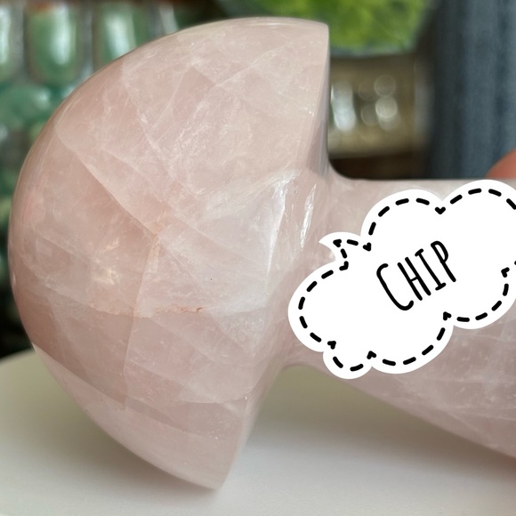 Discounted* Large Rose Quartz Crystal Mushroom Carving with Imperfection - Picture 5 of 13
